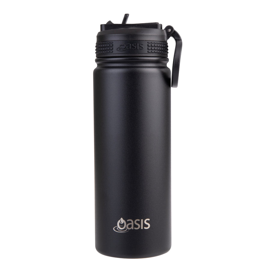 Oasis Stainless Steel Double Wall Insulated Challenger Sports Bottle With Sipper Straw 550ml Assorted Colours-Gift a Little gift shop