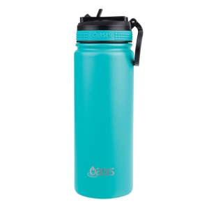 Oasis Stainless Steel Double Wall Insulated Challenger Sports Bottle With Sipper Straw 550ml Assorted Colours-Gift a Little gift shop